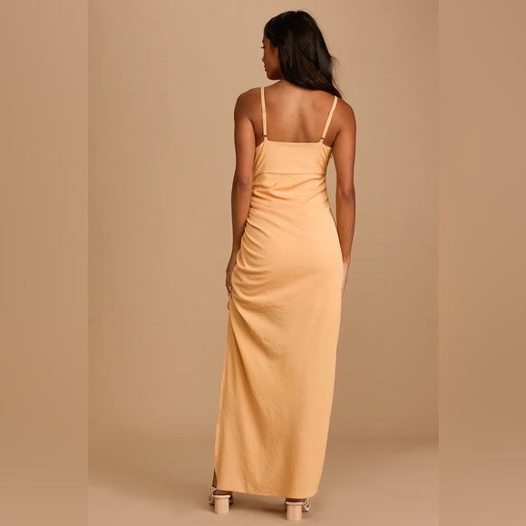 Love You Like I Do Light Orange Ruched Drawstring Maxi Dress - Picture 2 of 5